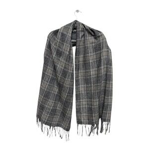 Craggi Gray Plaid Blanket Scarf Fringe Prep Minimalist Staple Long Wrap Scarf